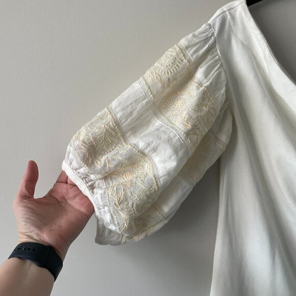 Free People Rock With It Off-Shoulder Embroidered 3/4 Sleeve Blouse Cream Medium - Picture 4 of 7